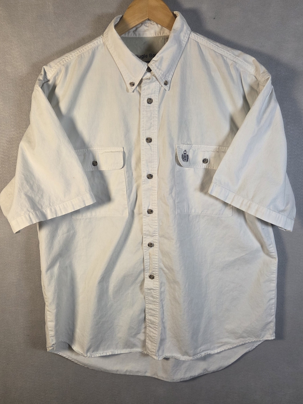 Vintage Bugle Boy white cotton button-down short (S598)